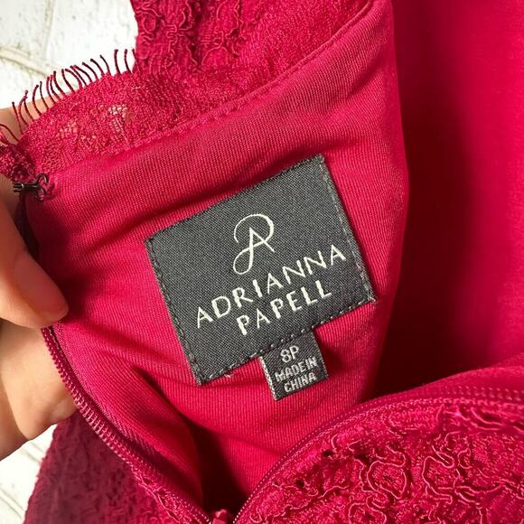 Adrianna Papell Dress Red Pink Sheath Lace Mini Party Cocktail 8 Petite - Picture 3 of 7